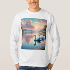 Ett par svanar glider på en serene sjö t shirt