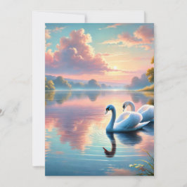Ett par svanar glider på en serene sjö tack kort