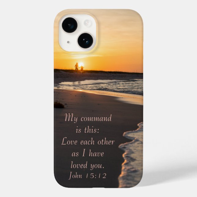 Ett par Walking Beach vid Sunrise John 15 12 (Baksida)