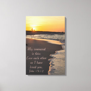 Ett par Walking Beach vid Sunrise John 15 12 Canvastryck
