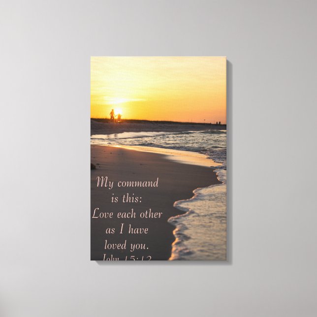 Ett par Walking Beach vid Sunrise John 15 12 Canvastryck (Framsida)