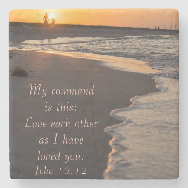 Ett par Walking Beach vid Sunrise John 15 12 Stenunderlägg (Framsidan)