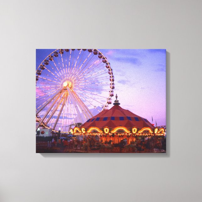 Ett pariserhjul och karusell vid Navy Pier i Canvastryck (Framsida)
