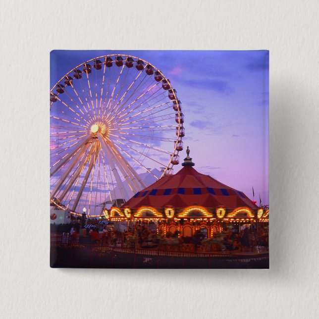Ett pariserhjul och karusell vid Navy Pier i Knapp (Framsida)
