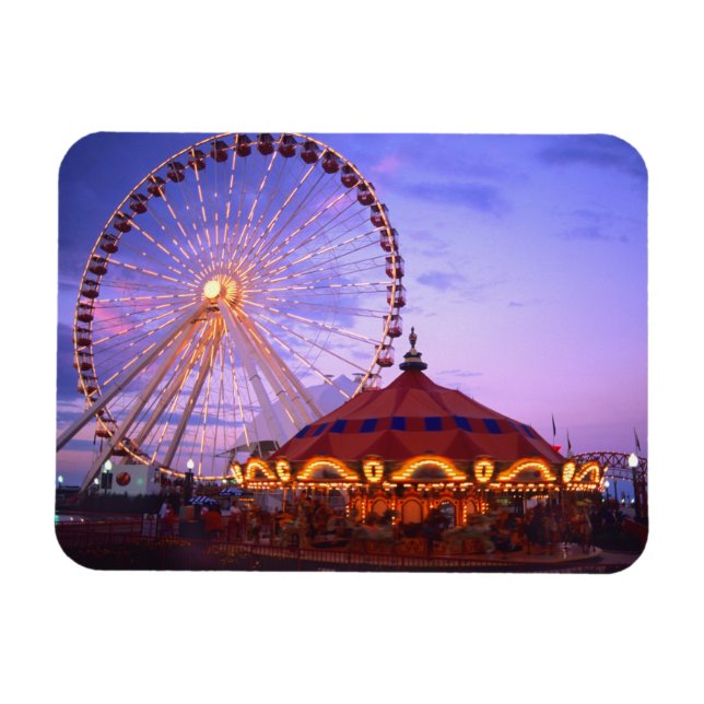 Ett pariserhjul och karusell vid Navy Pier i Magnet (Horisontell)