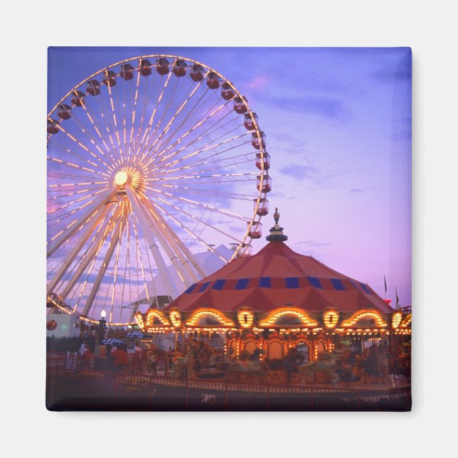 Ett pariserhjul och karusell vid Navy Pier i Magnet (Framsidan)