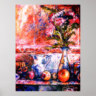 Ett pastellliv med frukt och blommor poster