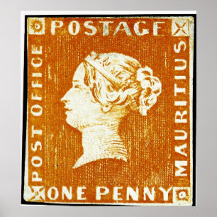 Ett Penny British Empire Mauritius Postage Frimärk Poster