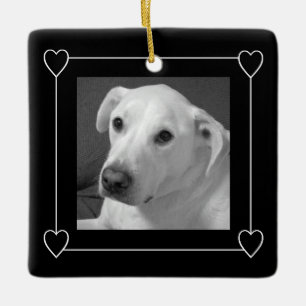 Ett Photo Heart Ram Black and White Hund Julgransprydnad Keramik