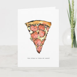 Ett pizza mitt hjärt-hjärtans hälsningskort på dag helgkort