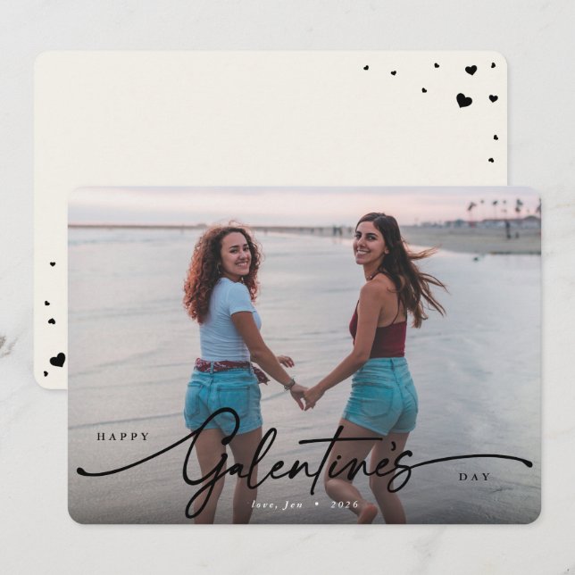 Ett platt foto med elegant Script Galentine's Day Julkort (Fram/baksida)