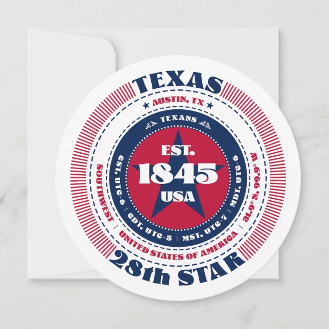 Ett platt Texas State Circular Typography-kort (Framsida)