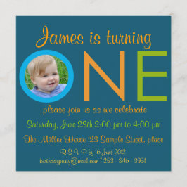 "ETT" Pojke första födelsedagsfest fotoförrättning Inbjudningar