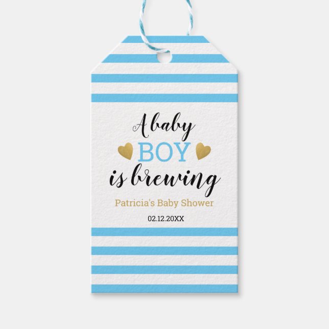 Ett Pojke håller på att blåsa babyskor Tack Presentetikett (Framsidan)