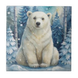 Ett Polar Bear i vinter Kakelplatta<br><div class="desc">En polar i en skog på vintern</div>