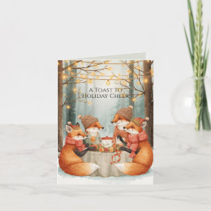 Ett popup till Helgdag Cheer Fox-familjens julkort Kort
