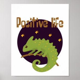 Ett positivt liv Kawaii roligt söt grönt Chameleon Poster