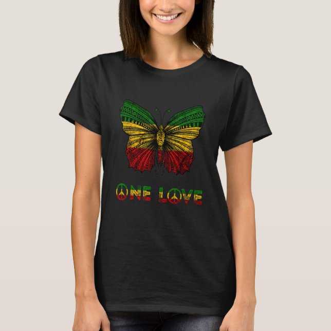 Ett Pride Kärlek Rasta Butterfly Reggae Hippie Ras T Shirt (Framsida)