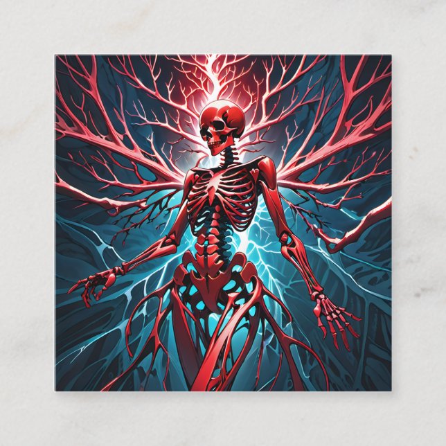 Ett pulserande, rött, djävulskt skelett är en bild fyrkantigt visitkort (Framsida)