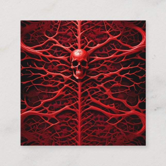 Ett pulserande, rött, djävulskt skelett är en bild fyrkantigt visitkort (Framsida)