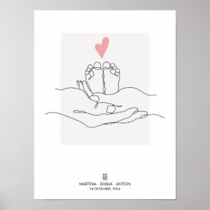 Ett rad babyfötter födelsestadistik Nursery Art Poster