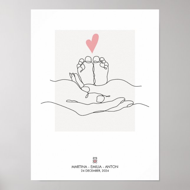 Ett rad babyfötter födelsestadistik Nursery Art Poster (Framsidan)