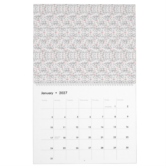 Ett raffinerat blommotiv i vitt och grått, present kalender (Jan 2027)
