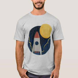 Ett raket i mitt av utrymme och månen t shirt