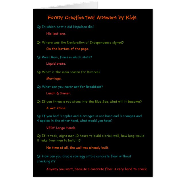 Ett roligt barntest-svarskort för att skicka en mi hälsningskort (Framsidan)