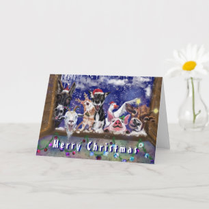 Ett roligt julkort med Lycklig Farm Animal Party Kort