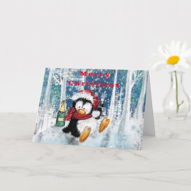 Ett roligt julkort med Party Penguin Kort (Liten växt)