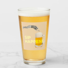 Ett roligt och särpräglat “Sip Happens” pintglas Glaskopp