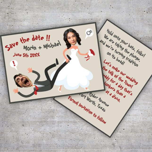 Ett roligt series foto inför bröllop Save the Date Inbjudningar (Skapare uppladdad)