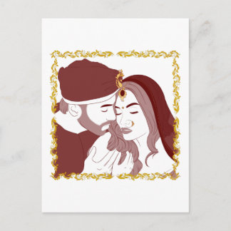 Ett romantiskt indiskt Desi-par i rött Vykort