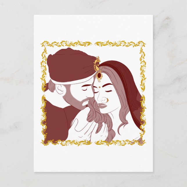 Ett romantiskt indiskt Desi-par i rött Vykort (Framsida)