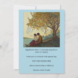 Ett romantiskt par under ett färggrant träd inbjud inbjudningar