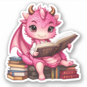 Ett Rosa Dragon Läsmärke Klistermärken