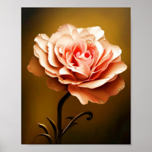 Ett rosa ros med vatten poster
