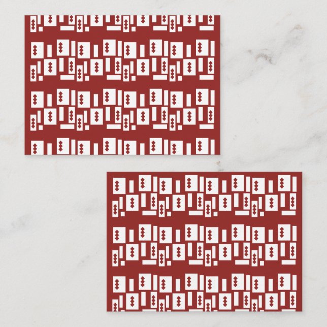 Ett rött matta med ett texturerat mönster sprids u placeringskort (Fram/baksida)