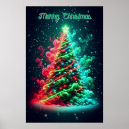 Ett rött och grönt julträd med rök 24x36 vägg poster