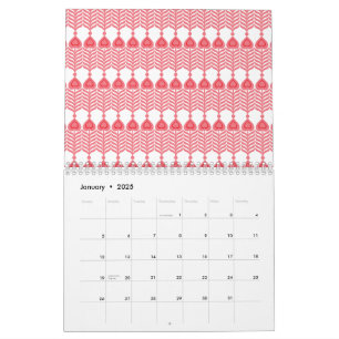 Ett rött och rosa geometriskt mönster med interlo kalender