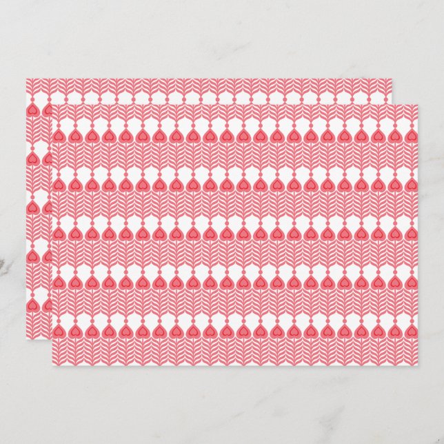 Ett rött och rosa geometriskt mönster med interlo tack kort (Fram/baksida)