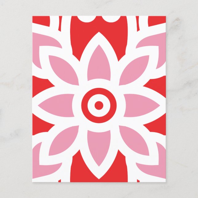 ett rött och vitt mönster med en blomma på det flygblad (Framsidan)