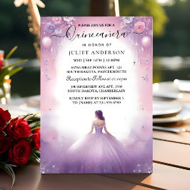 Ett Royal Guld Tiara Lilac Light Lila Quinceanera Inbjudningar