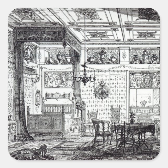 Ett sängrum fyrkantigt klistermärke (Framsida)