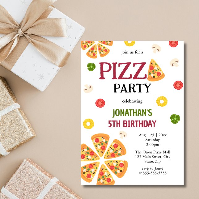 Ett segment av Roligten Pizza Party Barns födelsed Inbjudningar (Skapare uppladdad)