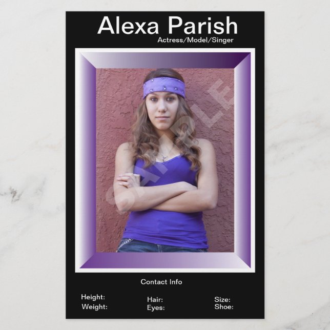 Ett sidomodellhuvud-/Zed-kort Flygblad (Framsidan)