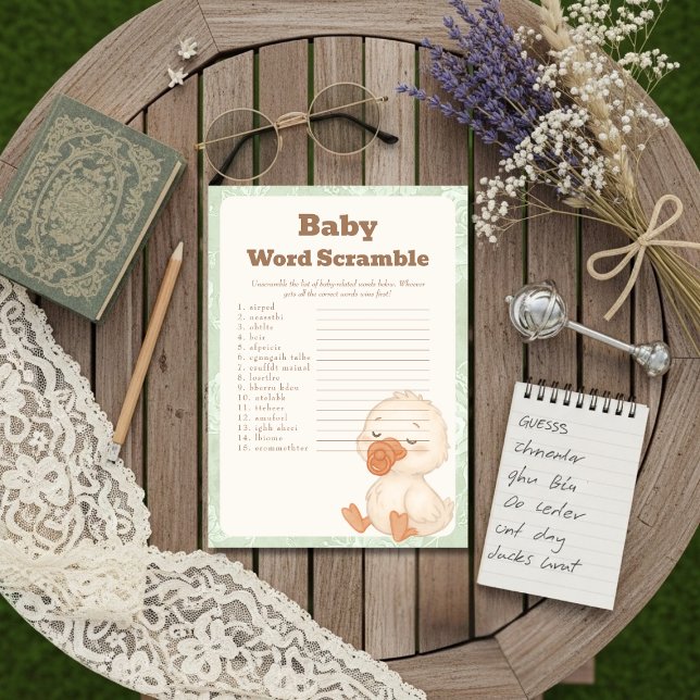 Ett Silly Goose baby Barn Ord Förvrängning Spel ko Inbjudningar (A Silly Goose baby Baby Word Scramble Game card)