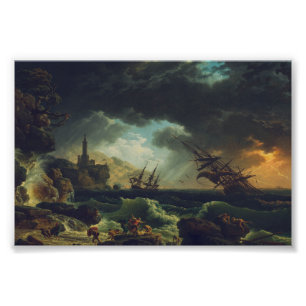 Ett skeppsbrott i stormiga hav av Claude-Joseph Ve Fototryck