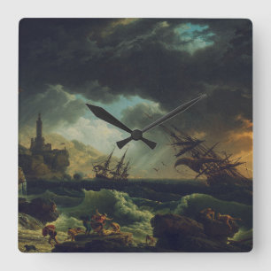 Ett skeppsbrott i stormiga hav av Claude-Joseph Ve Fyrkantig Klocka
